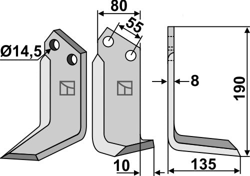 Blad 190 x 80 mm, höger