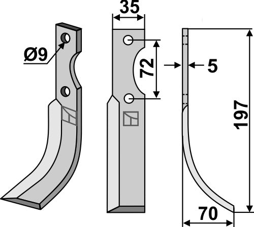 Blad 197 x 35 mm, höger
