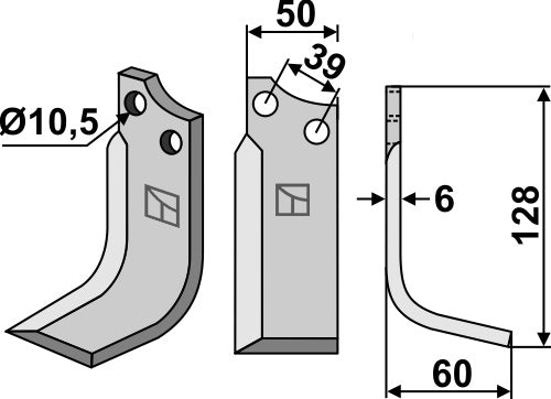 Blad 128 x 50 mm, höger