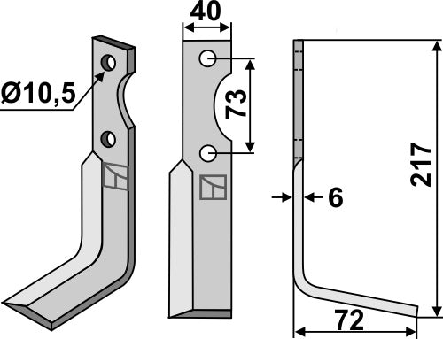 Blad 217 x 40 mm, höger