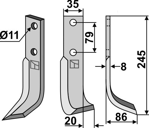 Blad 245 x 35 mm, höger