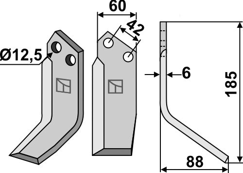 Blad 185 x 60 mm, höger
