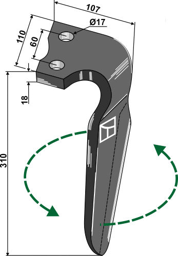 Tand till rotorharv 310 mm, vänster