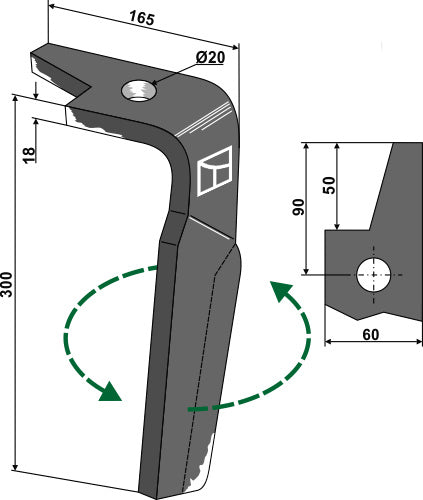 Tand för rotorharvar 300 mm, vänster