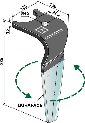 Tand för rotorharvar (DURAFACE) 335 mm, vänster