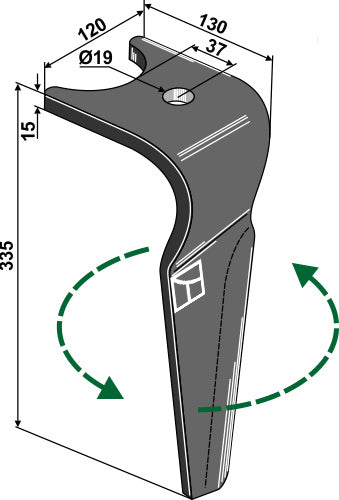 Tand för rotorharvar 335 mm, vänster