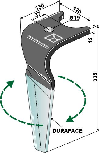 Tand för rotorkultivatorer (DURAFACE) 335 mm, höger