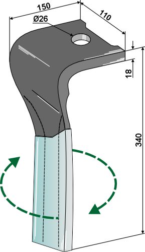Tand för rotorharvar (DURAFACE), höger,