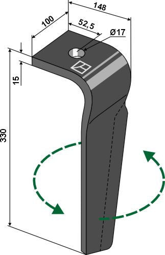 Tand till rotorharv 330 mm, vänster