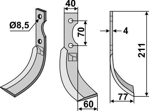 Blad 211 x 40 mm, höger