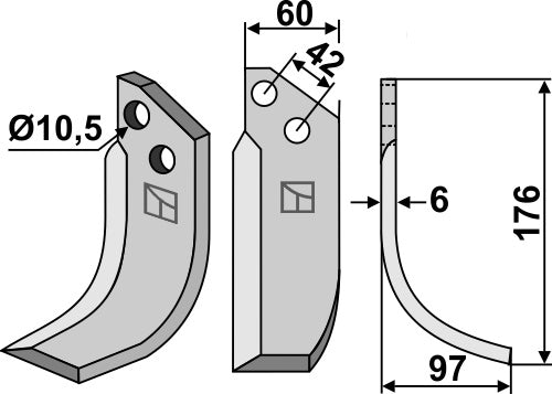 Blad 176 x 60 mm, höger